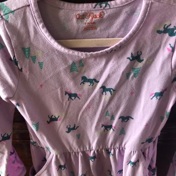 Cat & Jack long sleeve pink unicorn dress with pockets in size S (6-6x) - Picture 2 of 5